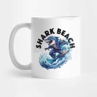 Shark Surfing - Shark Beach (Black Lettering) Mug